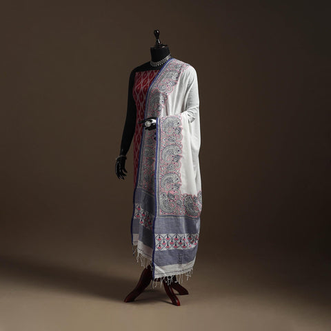 White - handloom cotton bengal hand kantha work dupatta 22