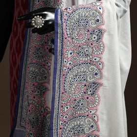 White - handloom cotton bengal hand kantha work dupatta 22