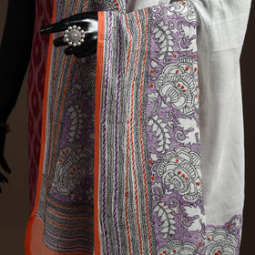 White - handloom cotton bengal hand kantha work dupatta 24