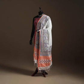 White - handloom cotton bengal hand kantha work dupatta 24