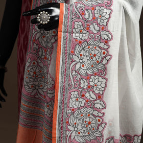 White - handloom cotton bengal hand kantha work dupatta 25