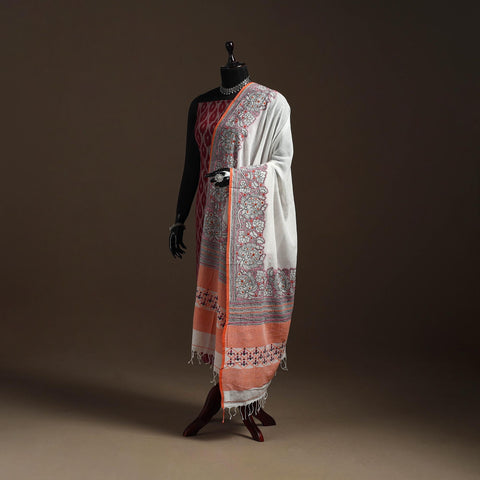 White - handloom cotton bengal hand kantha work dupatta 25