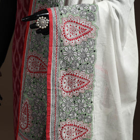 White - handloom cotton bengal hand kantha work dupatta 26