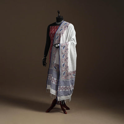 White - handloom cotton bengal hand kantha work dupatta 29