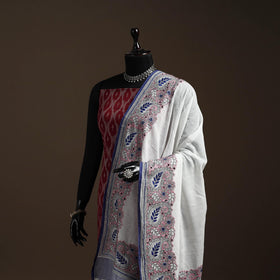 White - handloom cotton bengal hand kantha work dupatta 29