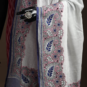 White - handloom cotton bengal hand kantha work dupatta 29