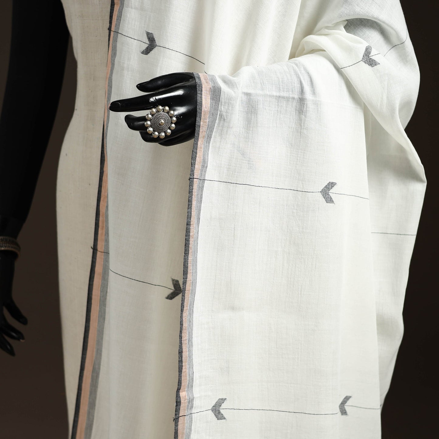 Handloom cotton bengal jamdani dupatta 32 - handcrafted