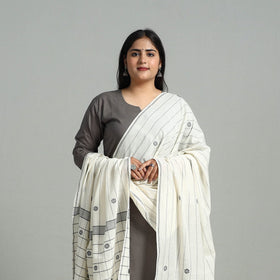  White Handloom Cotton Burdwan Jamdani Dupatta Online