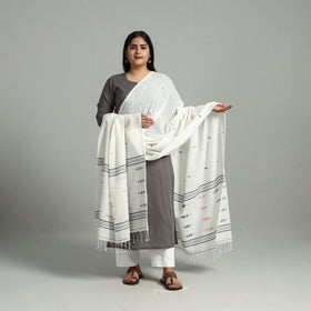 Buy White Handloom Cotton Burdwan Jamdani Dupatta Online