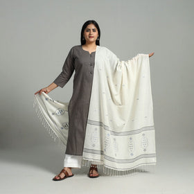 Buy White Handloom Cotton Burdwan Jamdani Dupatta Online
