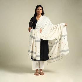 White Handloom Cotton Burdwan Jamdani Dupatta