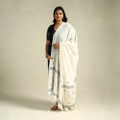 White Handloom Cotton Burdwan Jamdani Dupatta