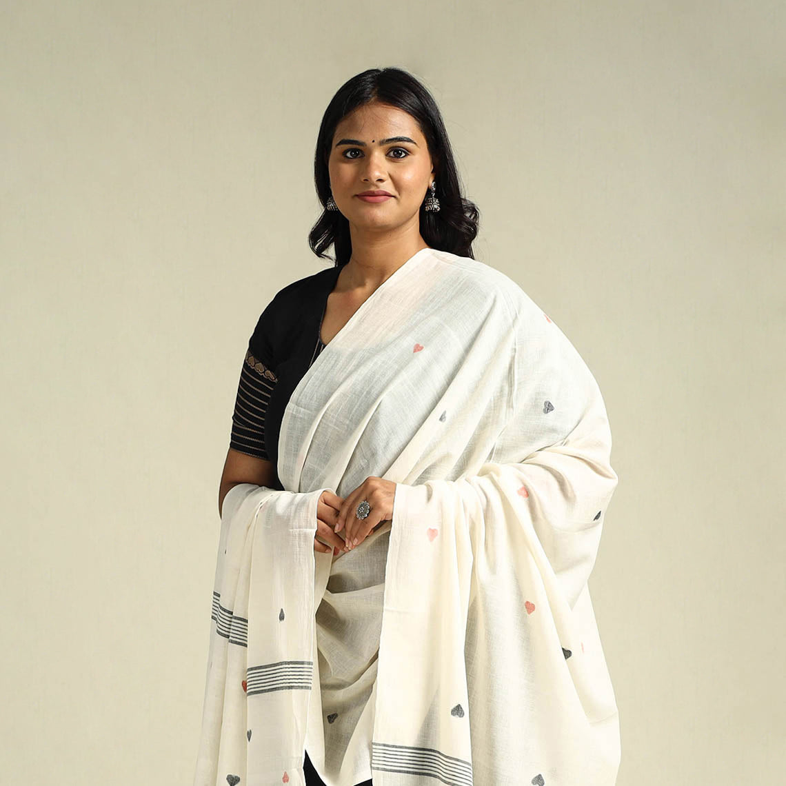 White Handloom Cotton Burdwan Jamdani Dupatta