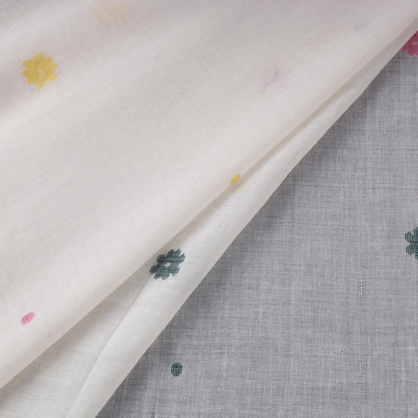 White Handloom Cotton Burdwan Jamdani Fabric 