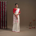 White - handloom cotton burdwan jamdani saree 01