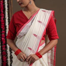 White - handloom cotton burdwan jamdani saree 05