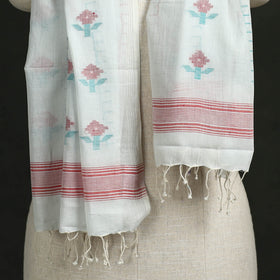Handloom cotton burdwan jamdani stole with tassels 05