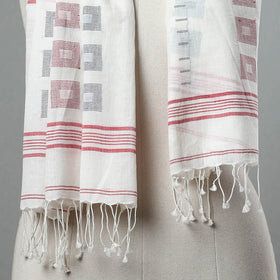 White- handloom cotton burdwan jamdani stole with tassels