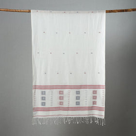 White- handloom cotton burdwan jamdani stole with tassels