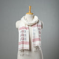 White- handloom cotton burdwan jamdani stole with tassels