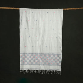 Handloom cotton burdwan jamdani stole with tassels 17