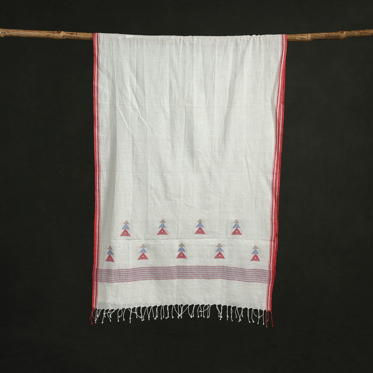 Handloom cotton burdwan jamdani stole with tassels 38