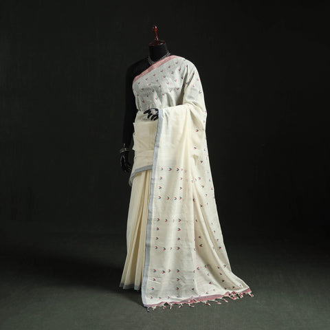 White - handloom cotton buti srikakulam jamdani saree 03