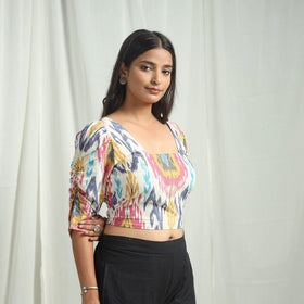 White Pochampally Ikat Crop Top 