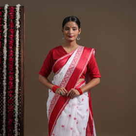 White - handloom cotton phulia jamdani saree 01