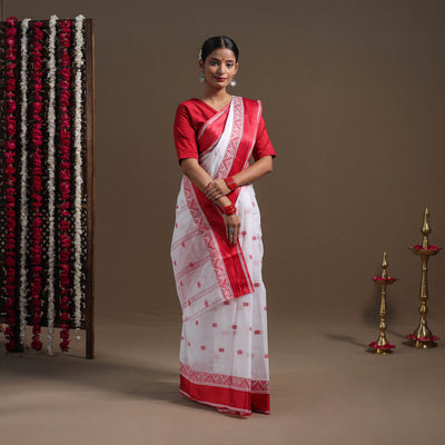 White - handloom cotton phulia jamdani saree 01