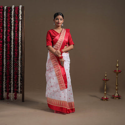 White - handloom cotton phulia jamdani saree 02