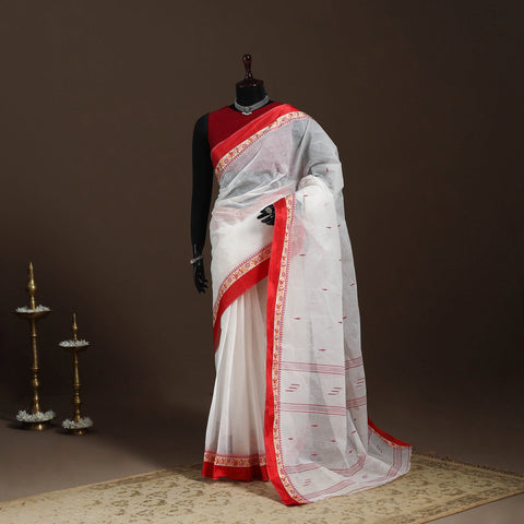 White - handloom cotton phulia jamdani saree 04