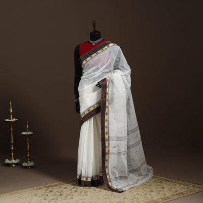 White Handloom Cotton Phulia Jamdani Saree