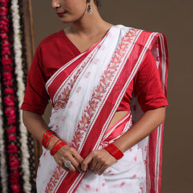 White - handloom cotton phulia jamdani saree 08