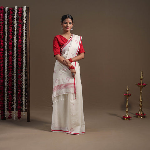 White - handloom cotton phulia jamdani saree 09