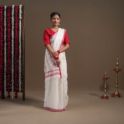 Buy White Handloom Cotton Phulia Jamdani Saree