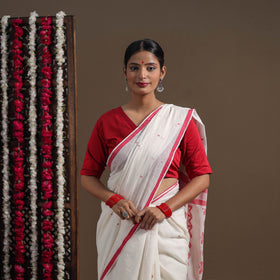 White - Handloom Cotton Phulia Jamdani Saree 12