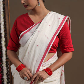 White - handloom cotton phulia jamdani saree 14