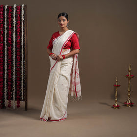 White - handloom cotton phulia jamdani saree 14