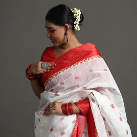  White Handloom Cotton Phulia Jamdani Saree