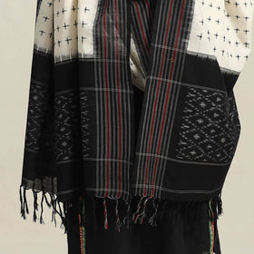  White Handloom Cotton Pochampally Double Ikat Dupatta