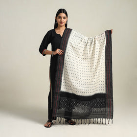  White Handloom Cotton Pochampally Double Ikat Dupatta