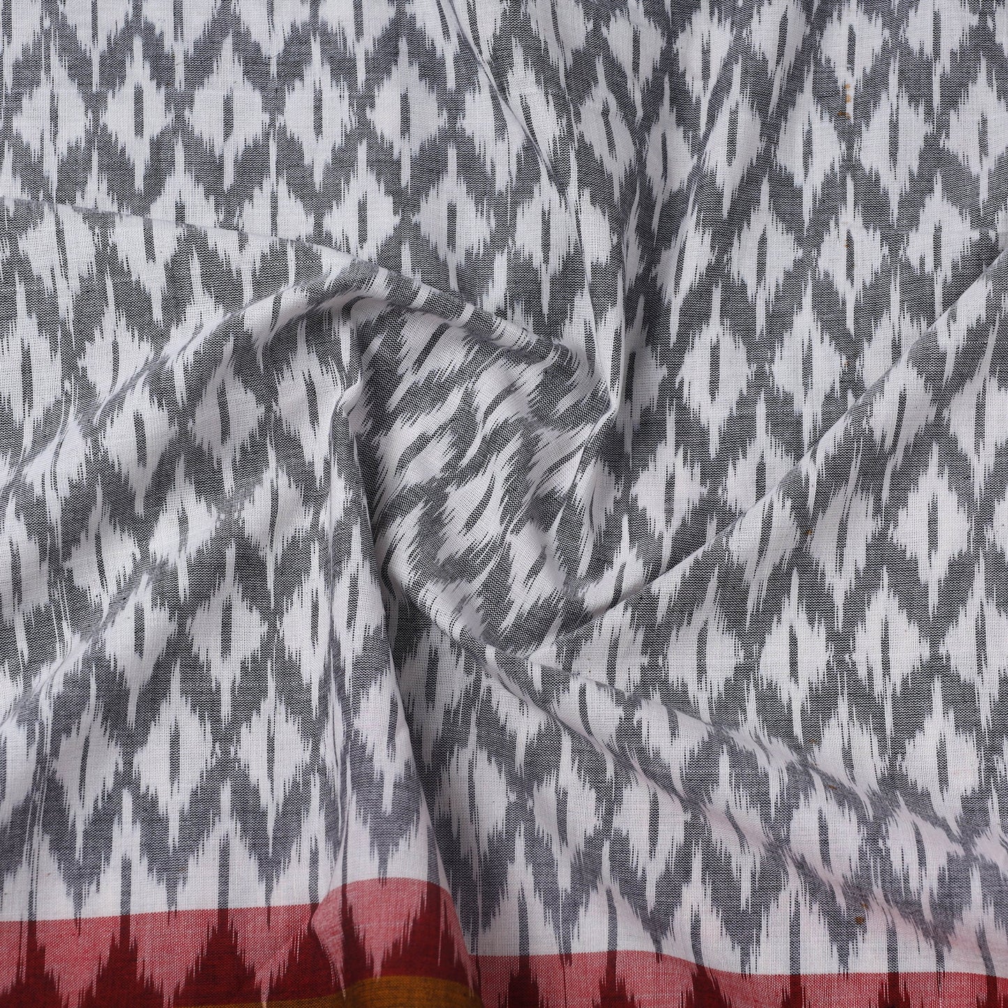  White Handloom Cotton Pochampally Double Ikat Fabric
