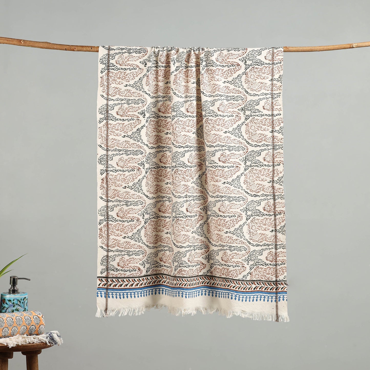 Off white - handloom cotton sanganeri towel 20 - handcrafted