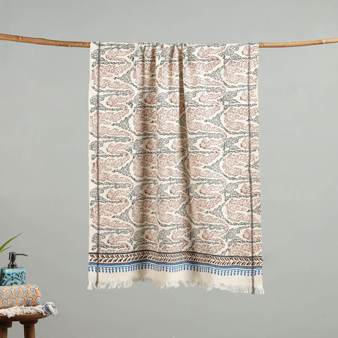 Off white - handloom cotton sanganeri towel 20 - handcrafted