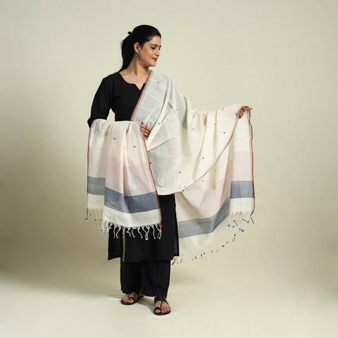 Buy White Handloom Cotton Srikakulam Jamdani Dupatta