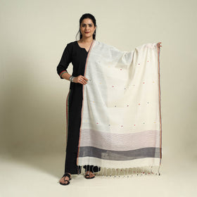 Buy White Handloom Cotton Srikakulam Jamdani Dupatta
