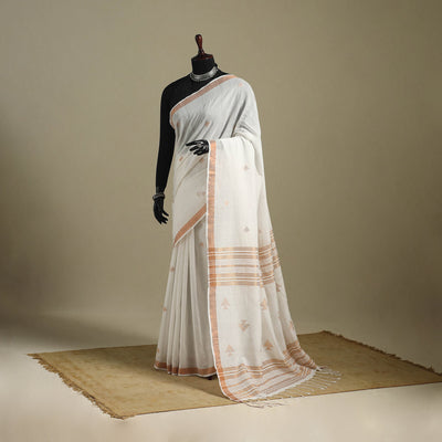 White - handloom cotton zari buti phulia jamdani saree 11