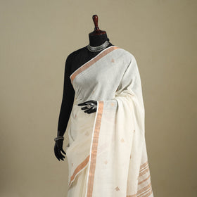 White - handloom cotton zari buti phulia jamdani saree 12