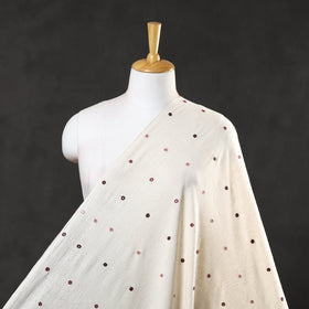  White Handloom Mirror Work Organic Kala Cotton Fabric